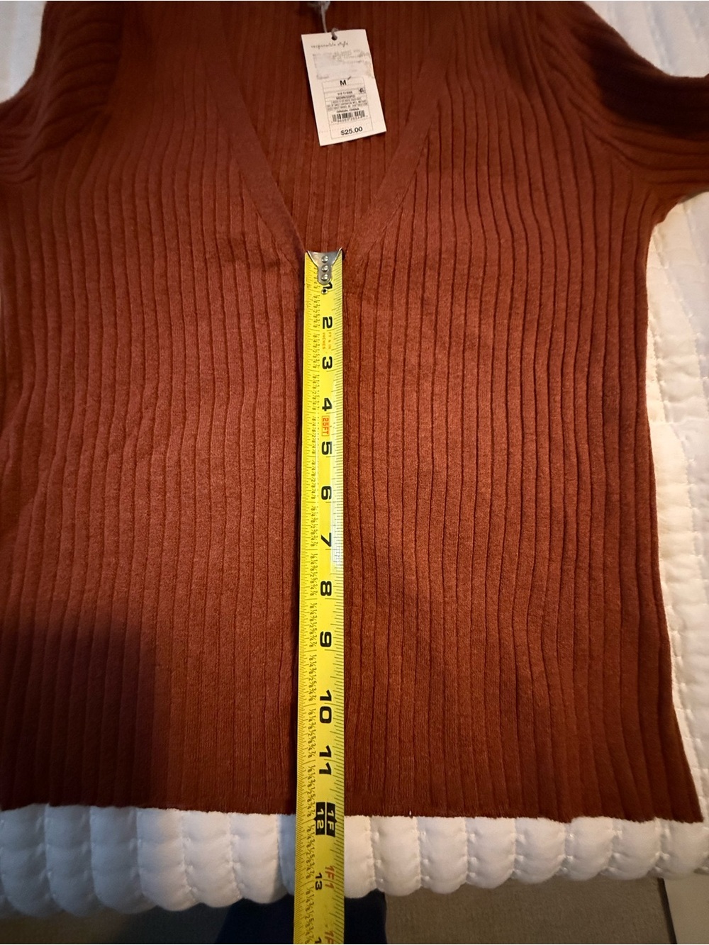Women's Fine Gauge Ribbed Cardigan - A New Day™ Brown Size Med - Picture 7 of 9